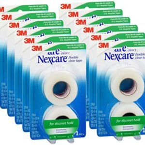 Nexcare First Aid Flexible Clear Tape 1 Inch X 10 Yards， 2ea (Pack of 12)