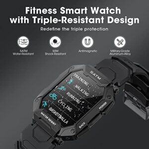 Military Smart Watches for Men， 2023 Newest 1.71’’ Smartwatch for Android Phones and iPhone Compatible， 5ATM Fitness Tracker with Blood Pressure， Heart Rate， Blood Oxygen Monitor， Tactical Watch Black