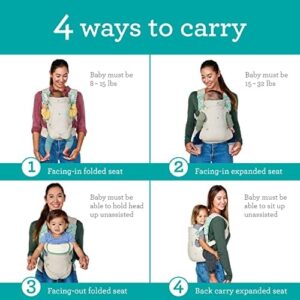 Infantino Flip 4-in-1 Nature & Nurture Convertible Carrier - 4 Positions， Adjustable Lumbar Waist Belt， Head Support， Ergonomic Seat， Padded Shoulder Straps， Dye-Free Fabric， Recycled Materials