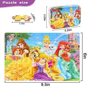 MZZOTOY Princess Puzzles for Kids Ages 4-8 60 Pieces Puzzles for Kids Ages 3-5 Princess Puzzle for Girls Toys Jigsaw Puzzles in a Metal Box Educational Puzzles (Princess)