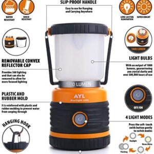 LED Camping Lantern Rechargeable， 1800LM， 4 Light Modes， 4400mAh Power Bank， IP44 Waterproof， Perfect Lantern Flashlight for Hurricane， Emergency， Power Outages， Home and More， with USB Cable (2 Pack)