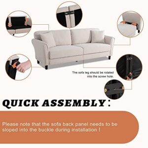 Shintenchi 87” Modern Sofa Loveseat， Oversize Deep Seat Sofa， Loveseat Furniture with Hardwood Frame， Mid-Century Upholstered Couch for Living Room， Bedroom， Rounded Arms， Beige