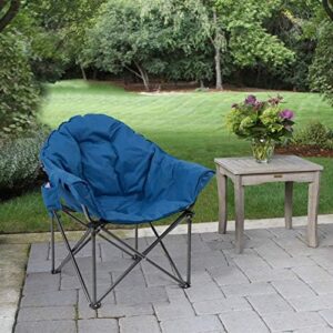 LET’S CAMP Heavy-Duty Oversize Camping Chair Round Moon Saucer Chair Padded with Cup Holder and Carry Bag Folding Chair，Navy
