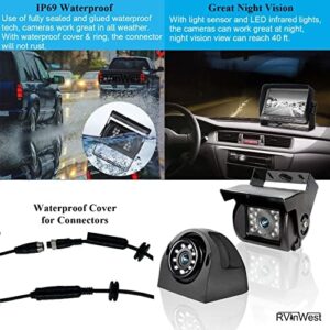 Backup Camera System with 7’’ 1080P Monitor for RV Semi Box Truck Trailer Camper， 4 Split Screen Quad View HD DVR Record Monitor + IP69 Waterproof Night Vision Rear Side View Camera Avoid Blind Spot