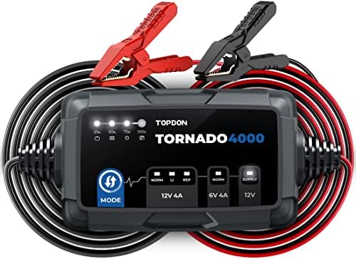 Trickle Charger Car Battery Charger Automotive, TOPDON T4000 4A/1A for 6V/12V for Lead-Acid/Lithium ion Batteries, Auto Smart Battery Maintainer Desulfator with Temperature Compensation,AGM,Deep Cycle