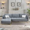 P PURLOVE Sectional Sofa Couch， L-Shape Upholstered Couch with Two Pillows for Living Room Home Furniture， Grey