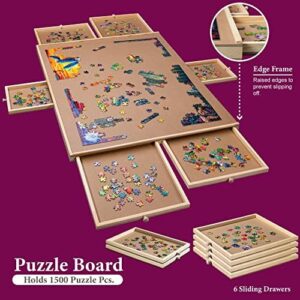 1500 Piece Wooden Jigsaw Puzzle Table - 6 Drawers, Puzzle Board | 27” X 35” Jigsaw Puzzle Board Portable - Portable Puzzle Table | for Adults and Kids