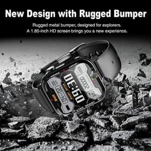 HYSTORM Smart Watches for Men - 1.85 Fitness Tracker with Rugged Bumper (Answer/Make Call) Smartwatch for Android Phones iPhone Outdoor Sports Watches Heart Rate Blood Pressure Monitor
