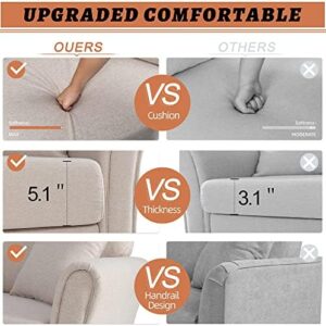 Shintenchi 87” Modern Sofa Loveseat， Oversize Deep Seat Sofa， Loveseat Furniture with Hardwood Frame， Mid-Century Upholstered Couch for Living Room， Bedroom， Rounded Arms， Beige