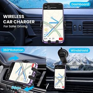 Wireless Car Charger， GEODMAER 15W Fasting Charging Auto Clamping Car Charger Phone Mount， Air Vent Phone Holder for iPhone 14/13/12， Samsung Galaxy S22/S21/S20/Z Flip， Google Pixel 7/6/5， Etc