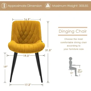 YOUNIKE Upholstered Dining Chairs Set of 2 Boucle Modern Dining Room Chair for Kitchen, Yellow