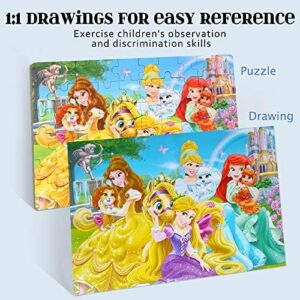 MZZOTOY Princess Puzzles for Kids Ages 4-8 60 Pieces Puzzles for Kids Ages 3-5 Princess Puzzle for Girls Toys Jigsaw Puzzles in a Metal Box Educational Puzzles (Princess)