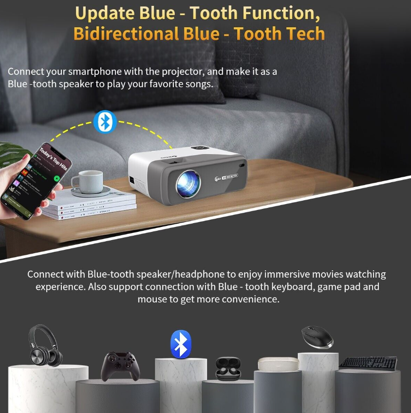 Portable Android 9.0 Proyector Native 1080p Home Theater 4K Smart Projector BT - Image 4
