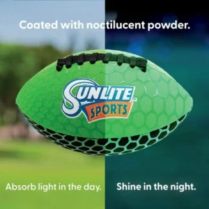 Sunlite Sports Football with Glowing Surface at Night, Waterproof, Outdoor Sports and Pool Toy, Beach Game, Neoprene, Green/Glowing, 9 inch