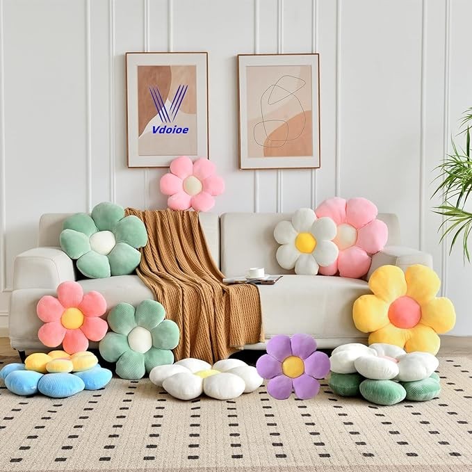 Vdoioe Flower Pillow, Flower Shaped Throw Pillow Cushion Seating six Petal 15.75" White Flower PlushThrow Pillow Floor Pillows Home Decorative Seating Cushions - Image 3