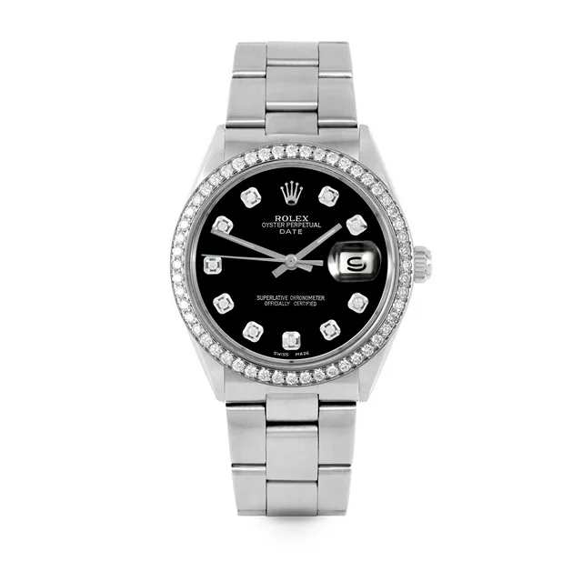 Pre-Owned Rolex 1500 Men's 34mm Date Wristwatch Black Diamond (3 Year Warranty) (Good) - Image 4