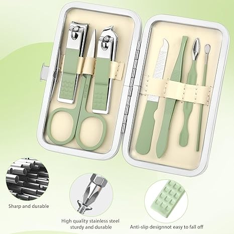simarro Travel Manicure Set, 7 in 1 Manicure Pedicure Kit for Women, Stainless Steel Nail Clipper Personal Care Nail Tools Kit for Home Workplace Outdoor Travel(Matcha Green) - Image 3