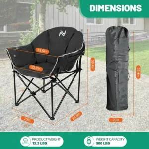 ABORON Oversized Heated Camping Chair, Outdoor Portable Heated Folding Chairs, Patio Lounge Chairs with 3 Heat Levels, Heating Chair for Outdoor Sports, Camping