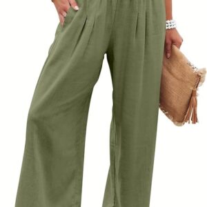 ANRABESS Women Linen Palazzo Pants Summer Boho Wide Leg Casual Lounge Pants 2024 Trendy Beach Travel Vacation Outfits