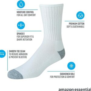 Amazon Essentials Men's Cotton Half Cushioned Crew Socks, 10 Pairs