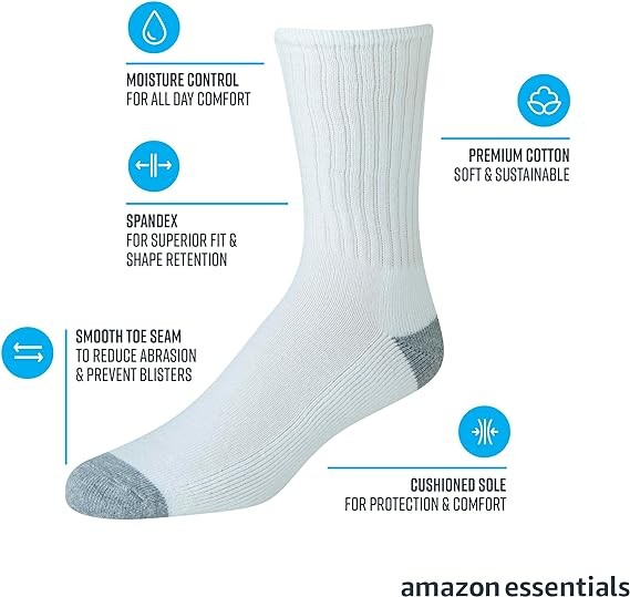 Amazon Essentials Men's Cotton Half Cushioned Crew Socks, 10 Pairs - Image 2