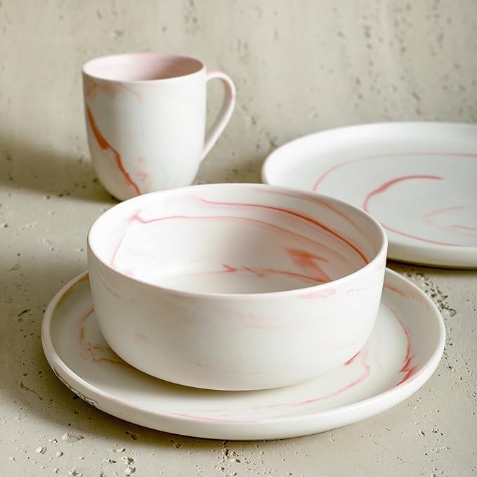 Stone Lain Brighton 16-Piece Dinnerware Set Porcelain, Pink - Image 2