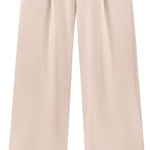 KIRUNDO Women's Elastic High Waisted Wide Leg Dress Pants Loose Fit Pleated Front Business Casual Work Pants Trousers