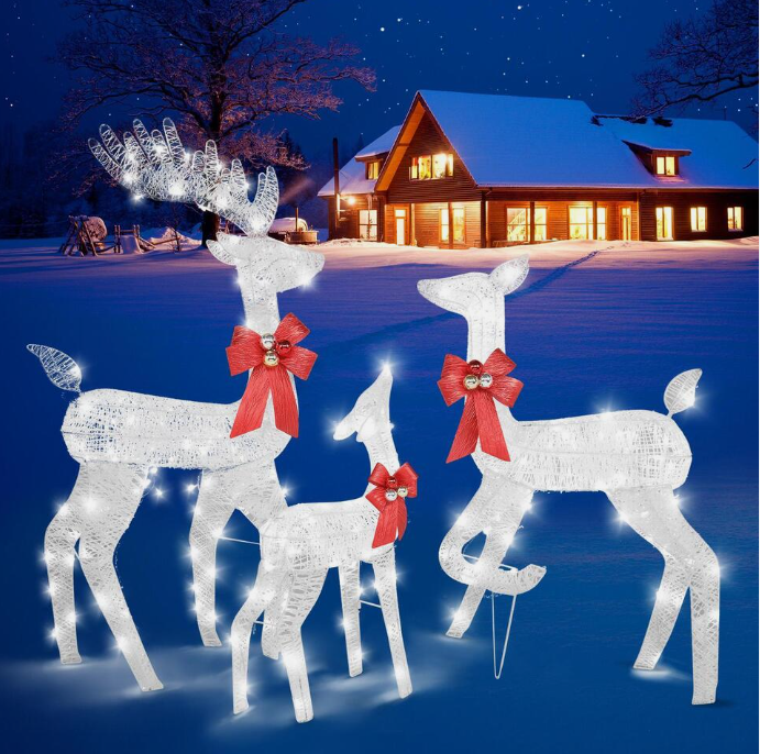 3-Piece Reindeer Family Lighted Deer Set for Indoor Outdoor Christmas Decoration - Image 4