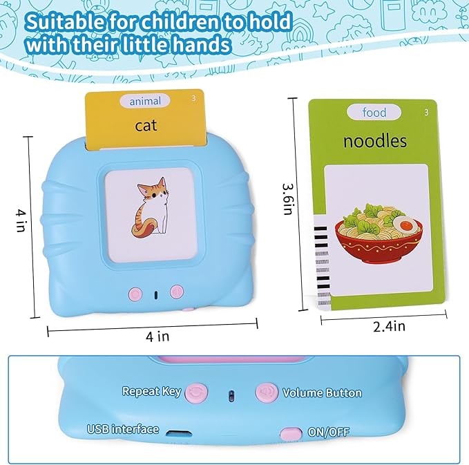 Roll over image to zoom in 510 Sight Words Talking Learning Flash Cards for 3 4 5 Year Old Boys and Girls, Pocket Speech for Toddlers, Autism Sensory Toys for Autistic Children, Talking Flash Cards Birthday Gifts (catblue) - Image 3