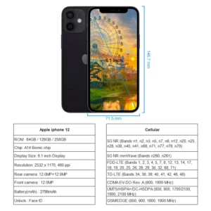 Apple iPhone 12 64GB/128GB ROM Unlocked Smartphone Face ID 6.1" OLED Screen A14 Bionic chip 12MP Camera 12 Cell