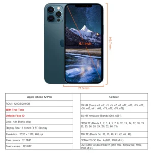 Apple iPhone 12 Pro 128GB/256GB ROM Unlocked Smartphone 6.1" OLED Screen With Face ID A14 Bionic Chip 12MP Camera