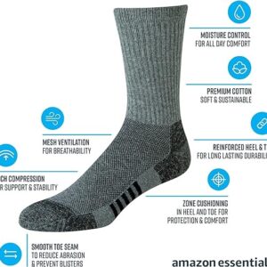 Amazon Essentials Men's Performance Cotton Cushioned Athletic Crew Socks, 6 Pairs
