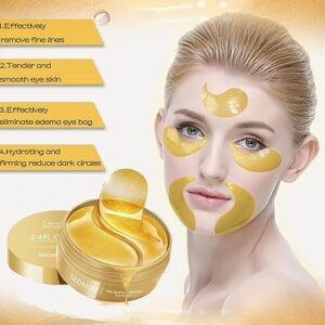 ZGMAOT Under Eye Patches, Eye Mask, Eye Patches for Puffy Eyes and Dark Circles Reduce Eye Bags Fine Lines Smooth Wrinkle, Anti-Aging,Hydrating, 24K Gold Eye Skin care Pads with Collagen (60PCS)