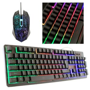 Rainbow LED Gaming Keyboard and Mouse Set Multi-Colored Backlight Mouse