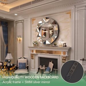 Hasipu Wall Mirrors Decorative, 32" Mirror Wall Decor, Beveled Edge Frameless Wall Mount Round Mirror for Living Room