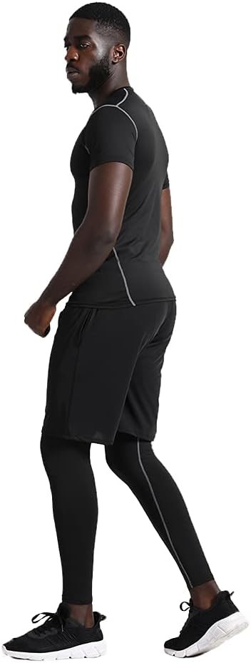 BUYJYA 5Pcs Men's Compression Pants Shirt Top Long Sleeve Jacket Athletic Sets Gym Clothing Mens Workout Valentine's Day gift - Image 2