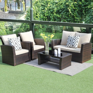 4 Piece Patio Set - Rattan Garden Furniture Table Chairs Grey Black and Brown