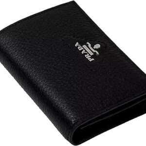 Prada Women's Nero Black Vitello Danio Silver Triangle Logo Small Wallet Zipper Coin Pouch 1MV021