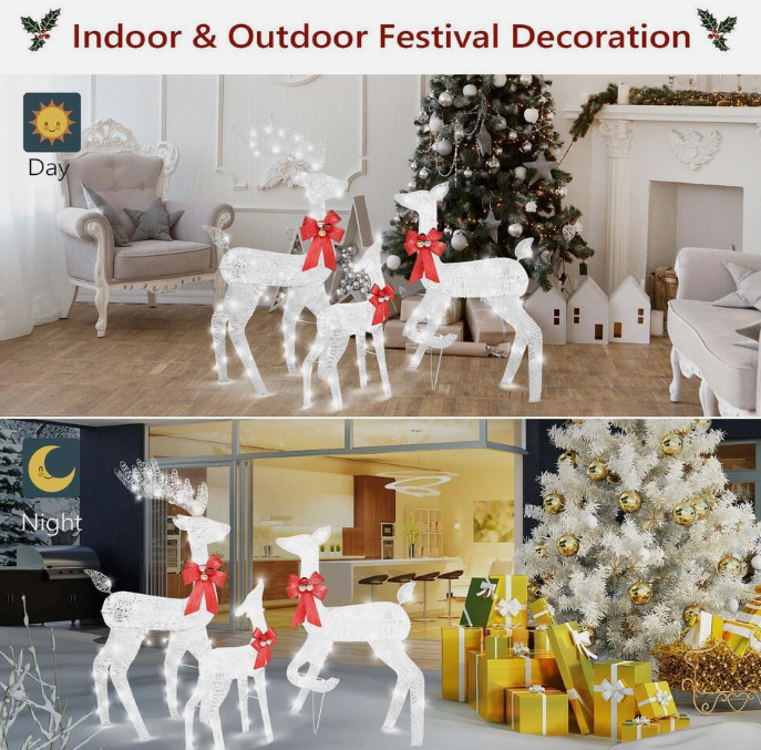3-Piece Reindeer Family Lighted Deer Set for Indoor Outdoor Christmas Decoration - Image 5