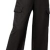 Simplee Women's Casual Cargo Pants High Waisted Wide Leg Summer Linen Pants Baggy Trousers Pants 6 Pockets