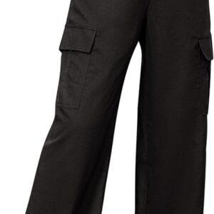 Simplee Women's Casual Cargo Pants High Waisted Wide Leg Summer Linen Pants Baggy Trousers Pants 6 Pockets