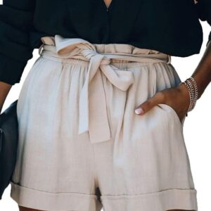 SESERAGI Womens Cotton Linen Shorts Soft Elastic Waist Summer Casual Short Pants