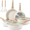 Nonstick Cookware and Pan Set, White Granite 11-Piece Nonstick Cooking Set