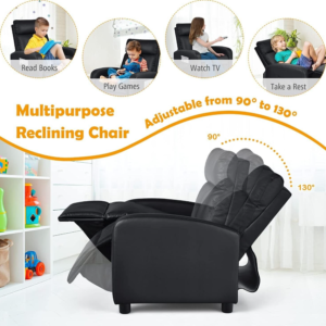 Costzon Kids Recliner, Adjustable PU Leather Lounge Chair w/Side Pockets, Footre