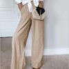 Duyang Womens Cotton Linen Palazzo Pants Drawstring Elastic Waist Casual Wide Leg Trousers with Pockets