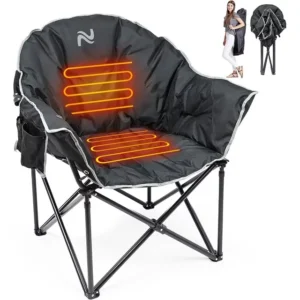 ABORON Oversized Heated Camping Chair, Outdoor Portable Heated Folding Chairs, Patio Lounge Chairs with 3 Heat Levels, Heating Chair for Outdoor Sports, Camping