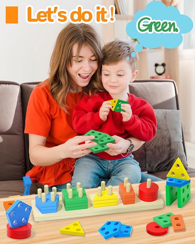 Montessori Toys for 1 2 3 Year Old Boy Girl, Toys for Ages 2-4 0-2 Toddlers Kids Baby, 1 2 Year Old Boy Girl Birthday Gifts, Wooden Learning Puzzles Shape Sorter Toys for Toddlers 1-3 - Image 3