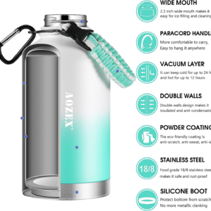 64 OZ Insulated Water Bottle with Straw, Stainless Steel Half Gallon Large Water