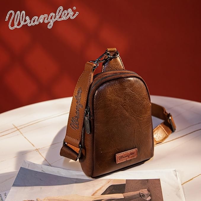 Wrangler Small Sling Bag for Women Fanny Packs Crossbody Bags Leather Chest Bag Cross Body Purse for Gift,WG87-210A-DBRnew - Image 3