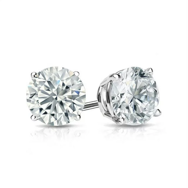 JeenMata 4 Prong 2 Carat Round Shaped Moissanite Solitaire Stud Earrings In 18K White Gold Plating Over Silver - Image 3